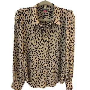 Vince Camuto Leopard Print Blouse Medium | Shoulder Pads Pleated Sleeve Top